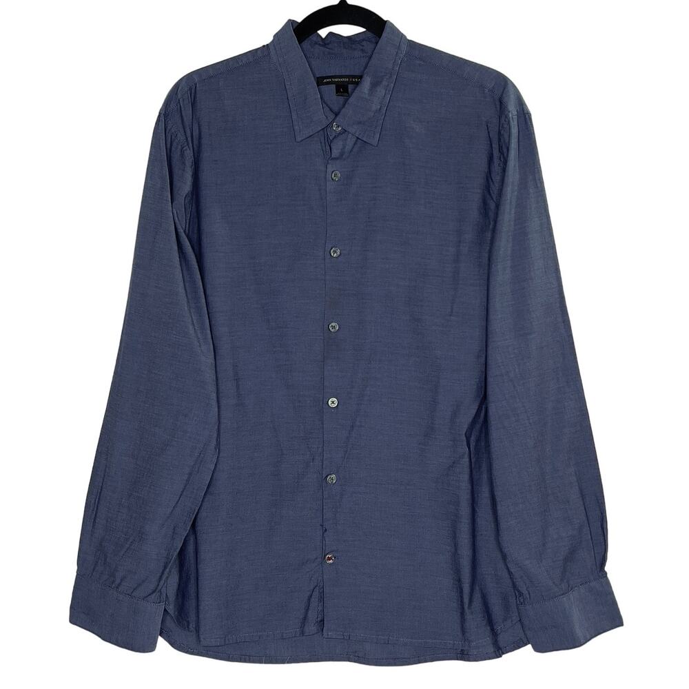 John Varvatos L Mens Basic Button Down Shirt Slim Fit Marine Blue Pocket